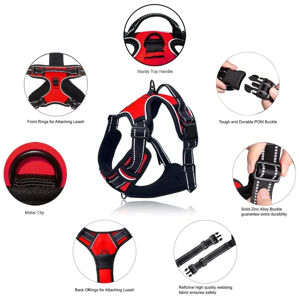 Harness and Leash Combo Red Dog Harness Mesh Breathable Adjustable Reflective Oxford Comfortable Harness. Large 18-26 Inch Girth - 2