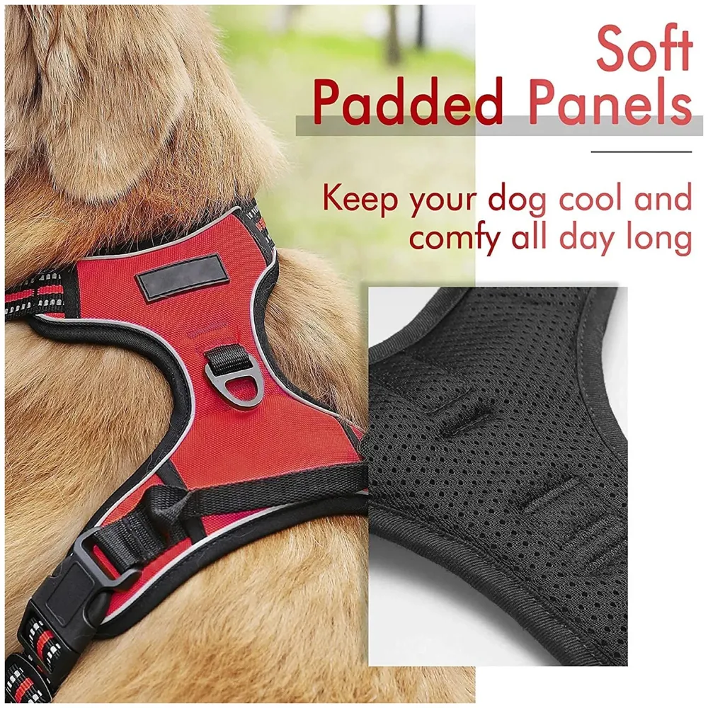 Harness and Leash Combo Red Dog Harness Mesh Breathable Adjustable Reflective Oxford Comfortable Harness. Large 18-26 Inch Girth - 4