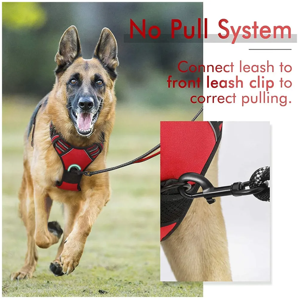 Harness and Leash Combo Red Dog Harness Mesh Breathable Adjustable Reflective Oxford Comfortable Harness. Large 18-26 Inch Girth - 8