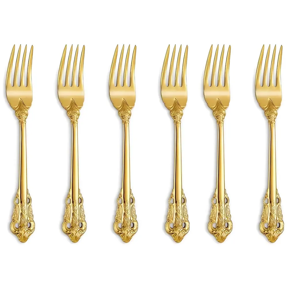 Gold Golden Mini Tea Forks, Coffee Stainless Steel Small Forks for Dessert, Espresso Spoons Tea, Sweets, Drinks, Set of 6 Royal Collection 11Cm/4.33 Inch