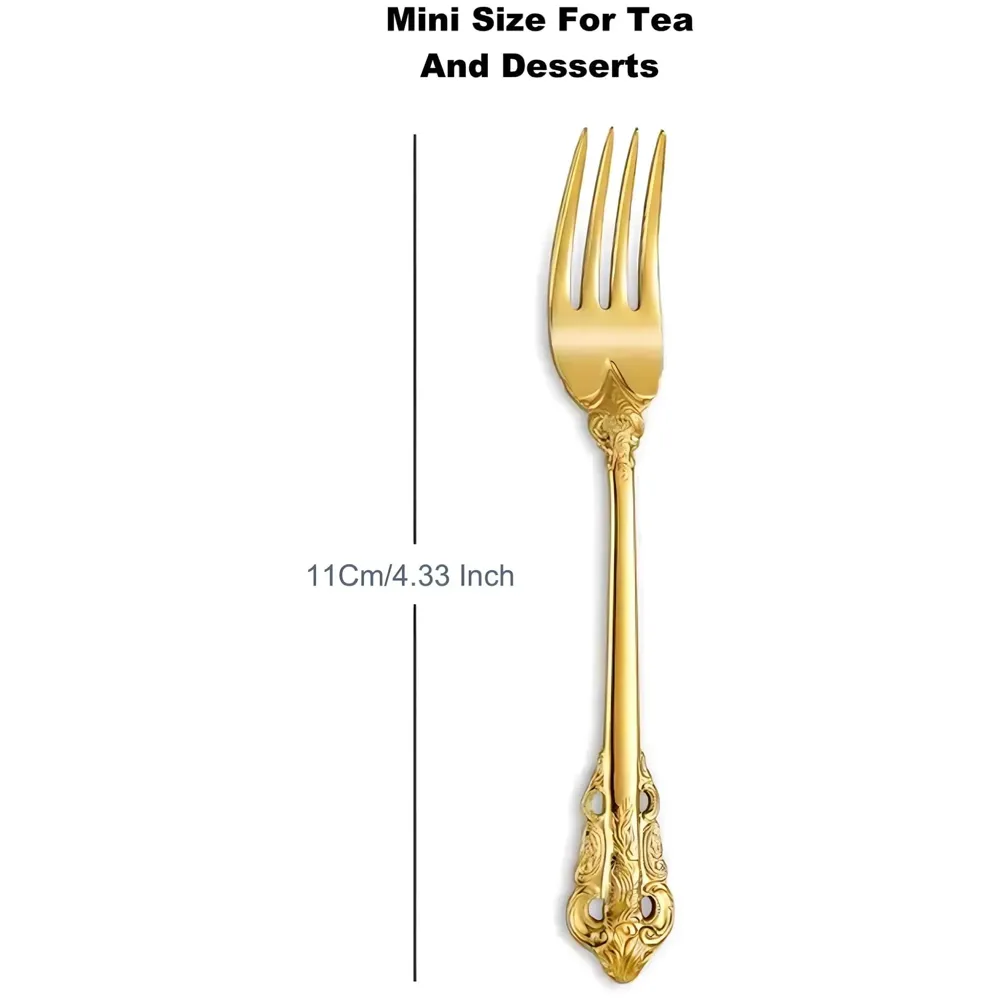 Gold Golden Mini Tea Forks, Coffee Stainless Steel Small Forks for Dessert, Espresso Spoons Tea, Sweets, Drinks, Set of 6 Royal Collection 11Cm/4.33 Inch