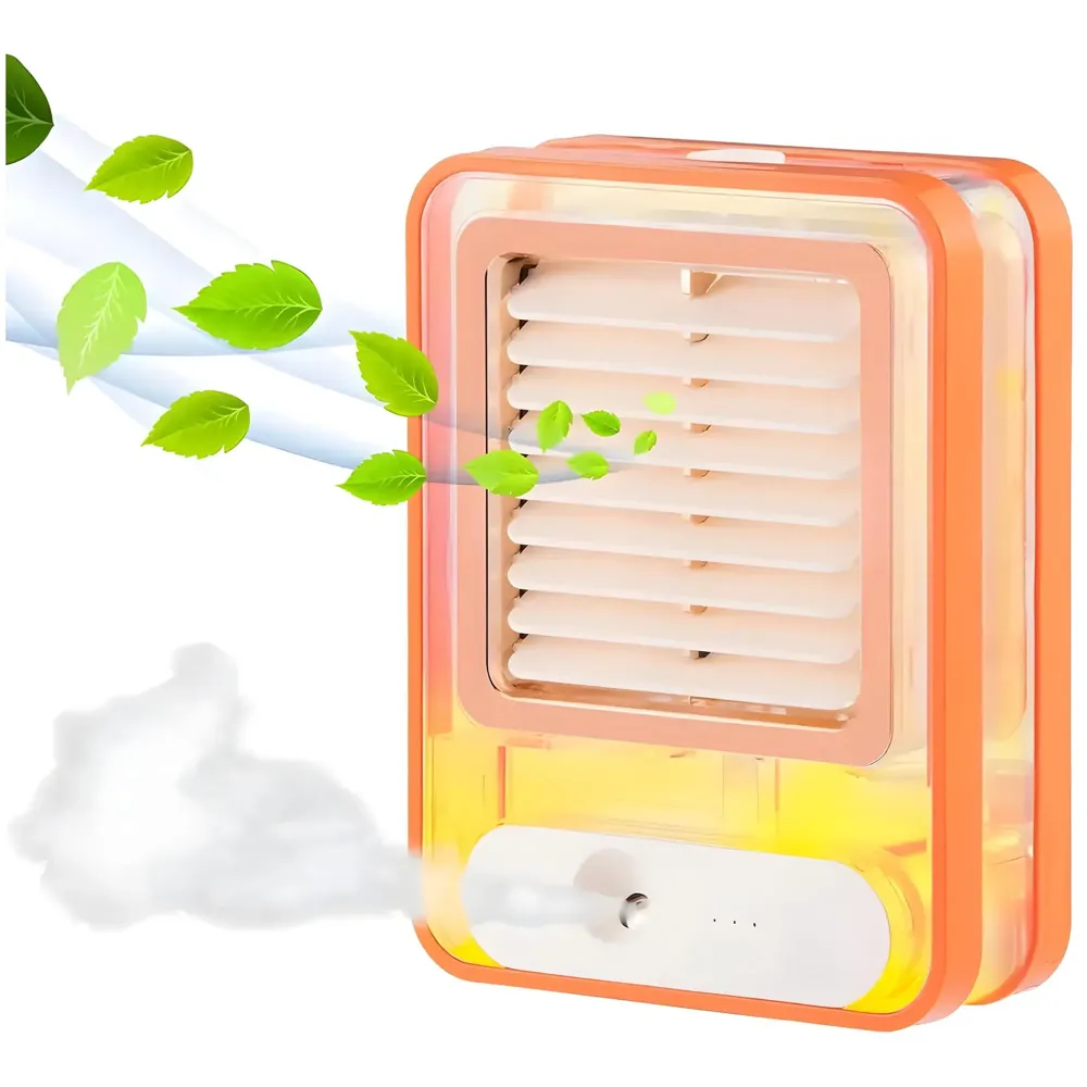 Mist Fan Desk Fan with Mist Spray, LED Night Light, Electric Battery Operated Water Misting Fan, Portable Quiet Mini Desktop Table Cooling Fan with Mister for Office, Camping,Indoor
