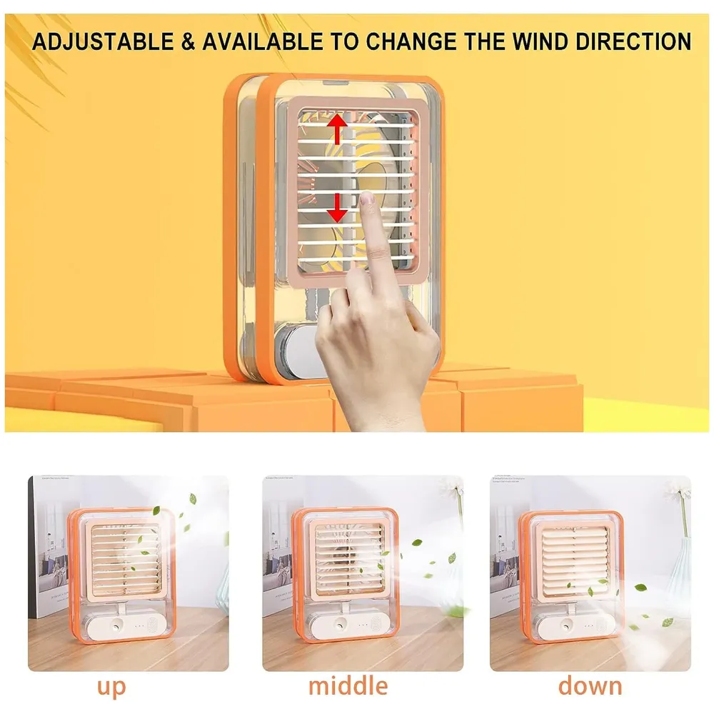 Mist Fan Desk Fan with Mist Spray, LED Night Light, Electric Battery Operated Water Misting Fan, Portable Quiet Mini Desktop Table Cooling Fan with Mister for Office, Camping,Indoor - 2