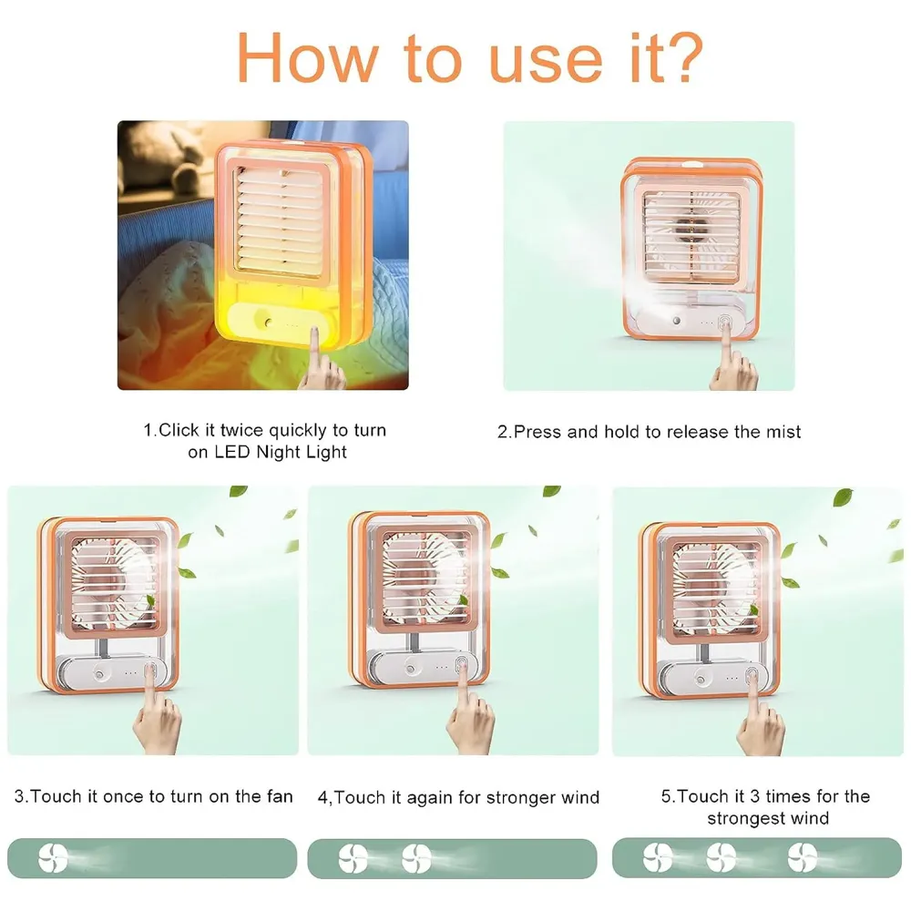 Mist Fan Desk Fan with Mist Spray, LED Night Light, Electric Battery Operated Water Misting Fan, Portable Quiet Mini Desktop Table Cooling Fan with Mister for Office, Camping,Indoor - 3