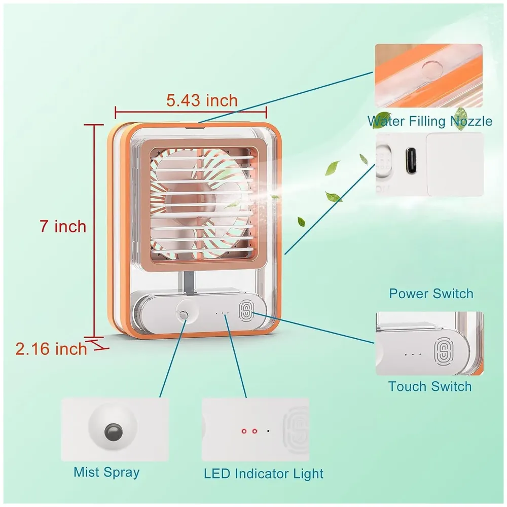 Mist Fan Desk Fan with Mist Spray, LED Night Light, Electric Battery Operated Water Misting Fan, Portable Quiet Mini Desktop Table Cooling Fan with Mister for Office, Camping,Indoor - 5