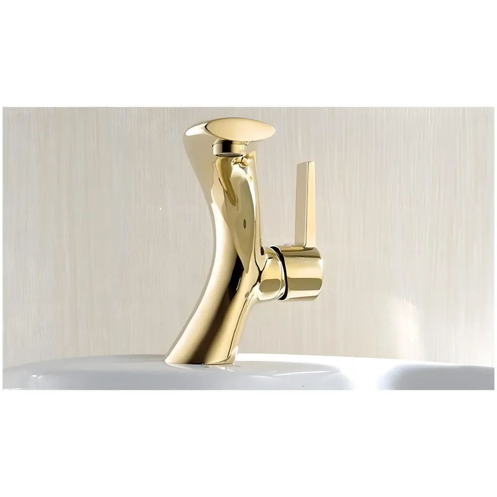Golden Basin Tap Faucet Mixer Curved for Bathroom Toilets Wash basins Hot and Cold Water 18 x 17 cm (Golden Curve)