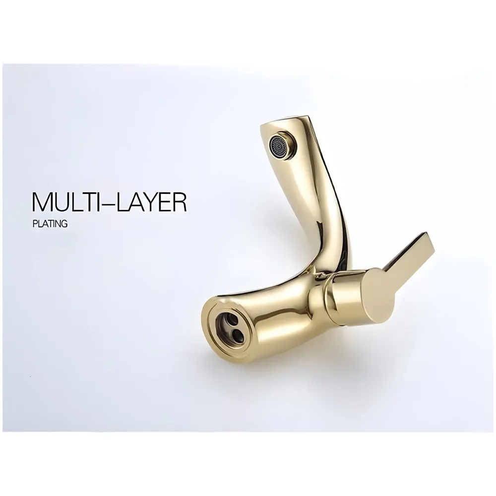 Golden Basin Tap Faucet Mixer Curved for Bathroom Toilets Wash basins Hot and Cold Water 18 x 17 cm (Golden Curve)