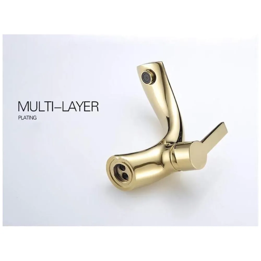 Golden Basin Tap Faucet Mixer Curved for Bathroom Toilets Wash basins Hot and Cold Water 18 x 17 cm (Golden Curve)