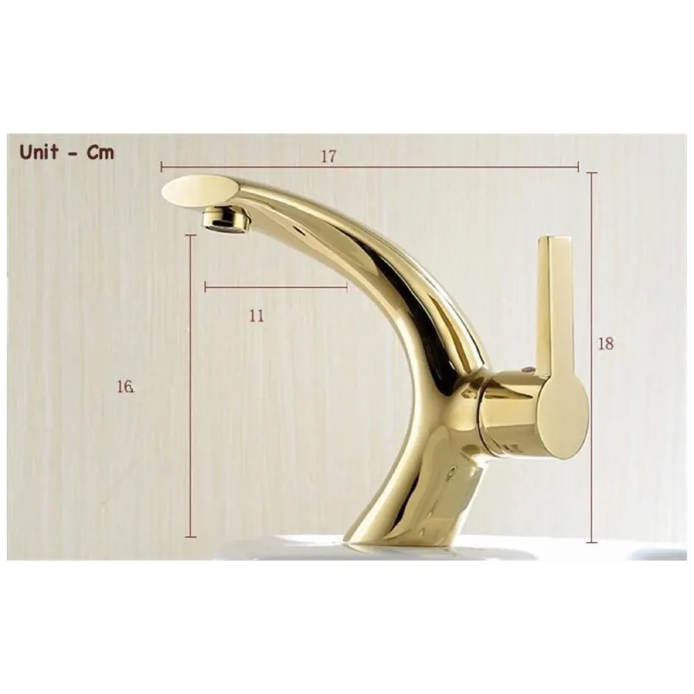 Golden Basin Tap Faucet Mixer Curved for Bathroom Toilets Wash basins Hot and Cold Water 18 x 17 cm (Golden Curve)