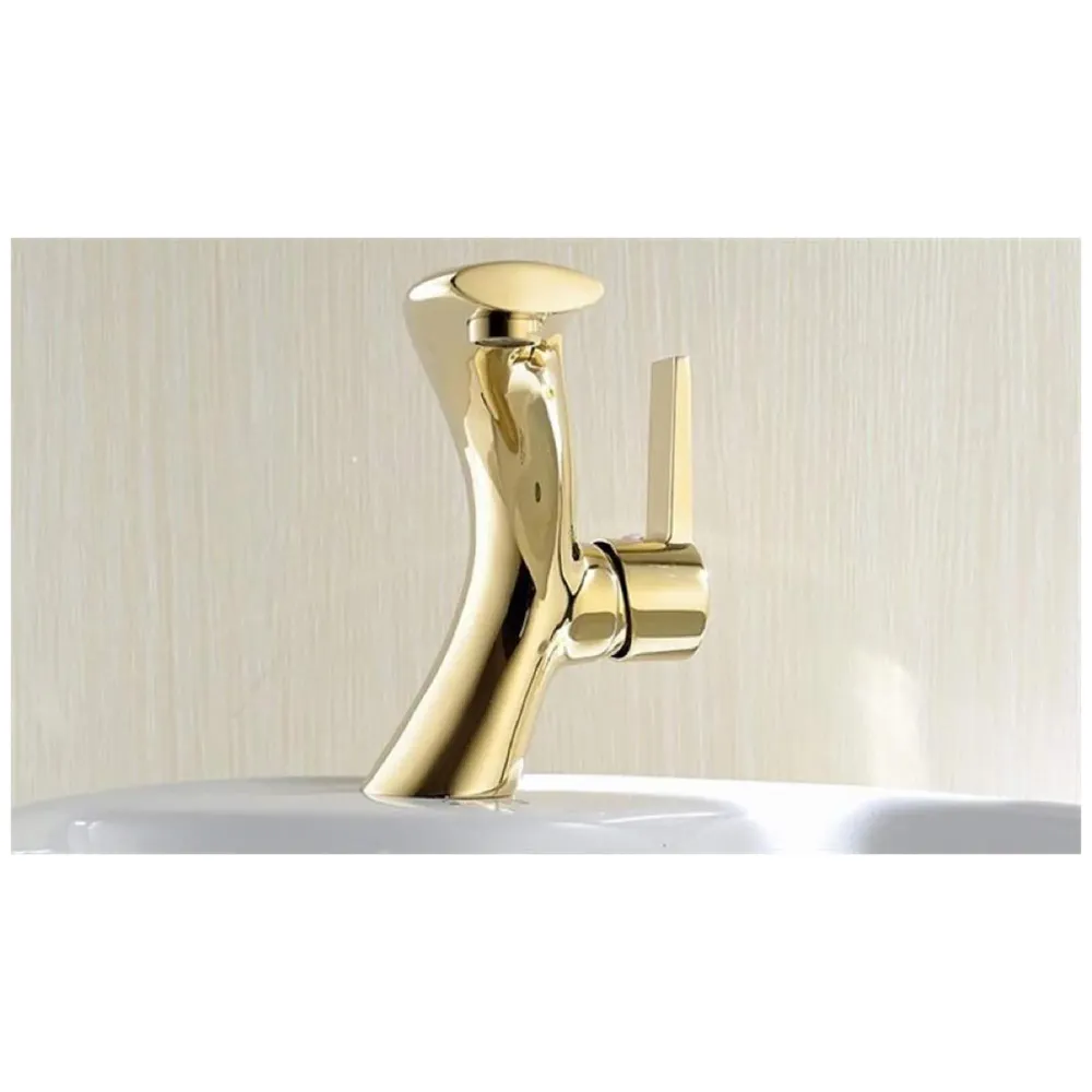 Golden Basin Tap Faucet Mixer Curved for Bathroom Toilets Wash basins Hot and Cold Water 18 x 17 cm (Golden Curve)