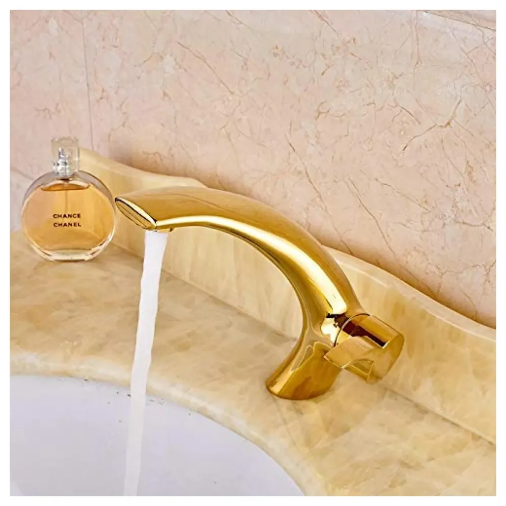 Golden Basin Tap Faucet Mixer Curved for Bathroom Toilets Wash basins Hot and Cold Water 18 x 17 cm (Golden Curve)