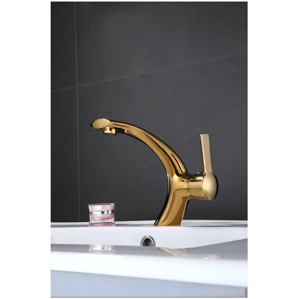 Golden Basin Tap Faucet Mixer Curved for Bathroom Toilets Wash basins Hot and Cold Water 18 x 17 cm (Golden Curve)