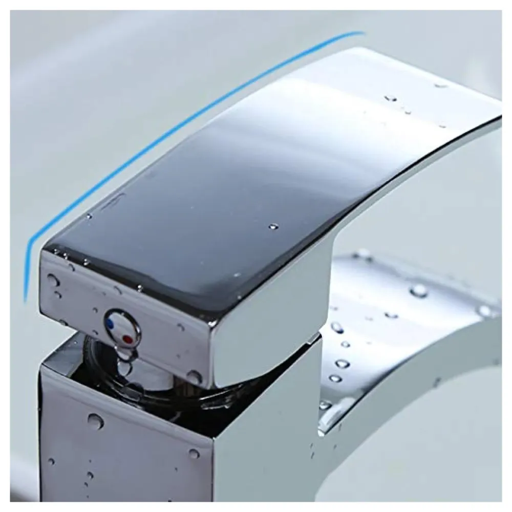 Premium Heavy Single Lever Basin Mixer ~ with 2 Braided Connection Pipes 450mm (Without pop-up) (Chrome Square)