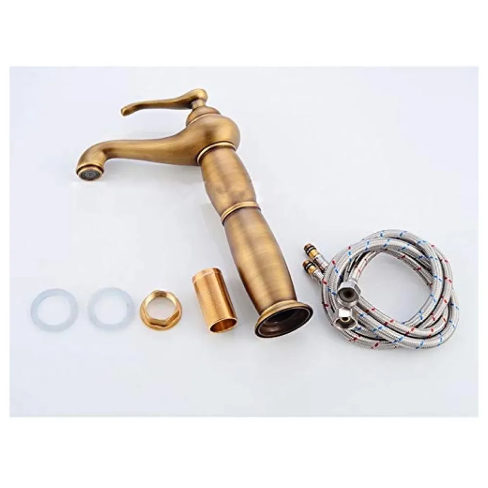 Antique Tap Faucet Basin Mixer for Bathroom Toilets Brown, Brass Material 30 cm Height 12 inches with Pipes