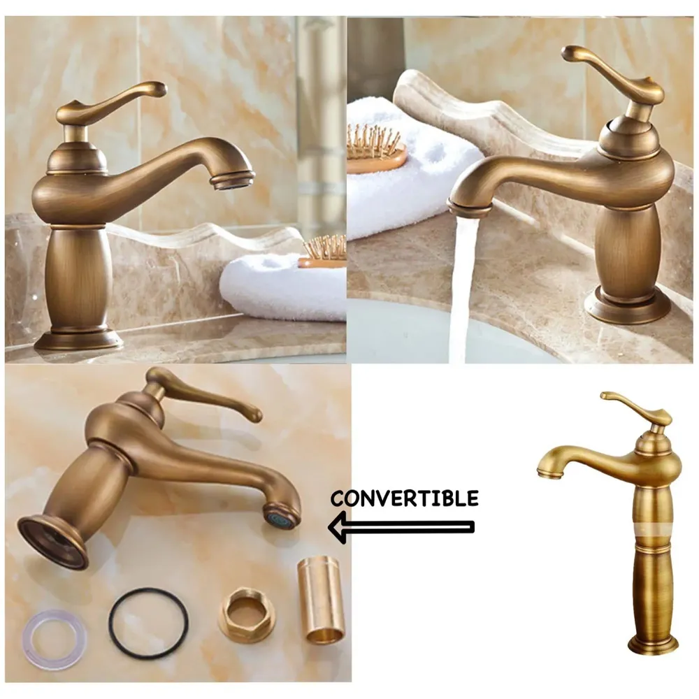 Antique Tap Faucet Basin Mixer for Bathroom Toilets Brown, Brass Material 30 cm Height 12 inches with Pipes