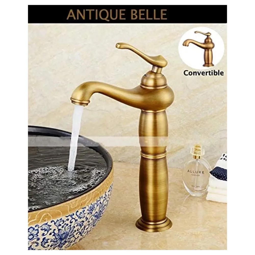 Antique Tap Faucet Basin Mixer for Bathroom Toilets Brown, Brass Material 30 cm Height 12 inches with Pipes