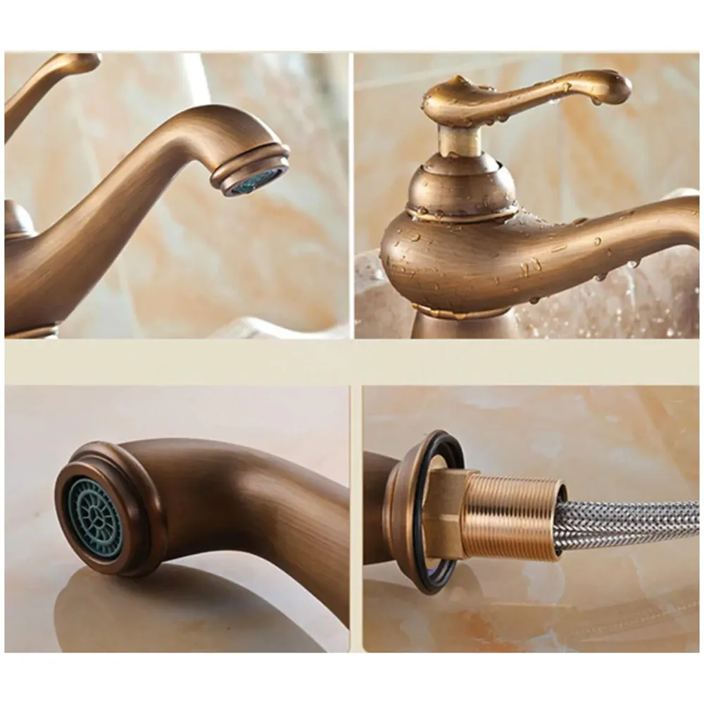 Antique Tap Faucet Basin Mixer for Bathroom Toilets Brown, Brass Material 30 cm Height 12 inches with Pipes