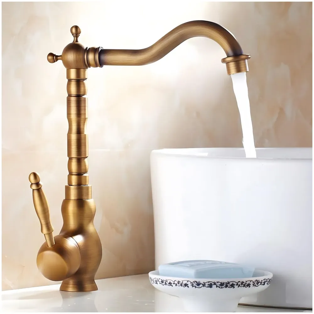 Antique Brown Tall Long Neck Faucet Single Lever Basin Mixer Tall, Brass, for Bathroom Washbasins Toilets 12 Inch Height, 8 inch Long Nose