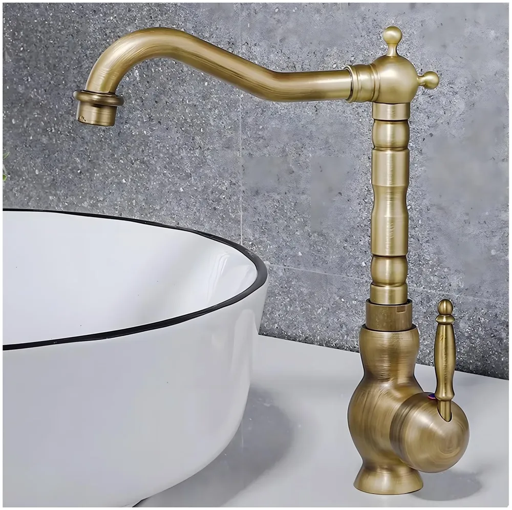 Antique Brown Tall Long Neck Faucet Single Lever Basin Mixer Tall, Brass, for Bathroom Washbasins Toilets 12 Inch Height, 8 inch Long Nose