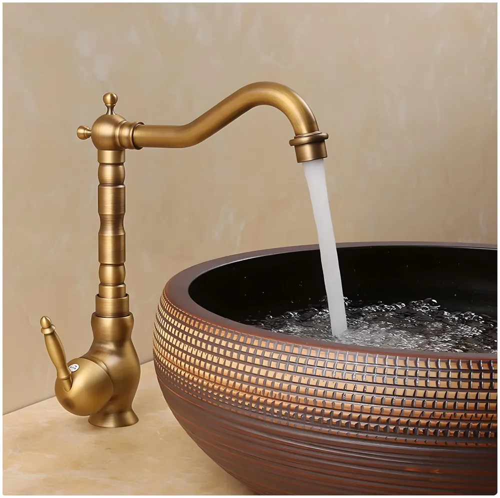 Antique Brown Tall Long Neck Faucet Single Lever Basin Mixer Tall, Brass, for Bathroom Washbasins Toilets 12 Inch Height, 8 inch Long Nose