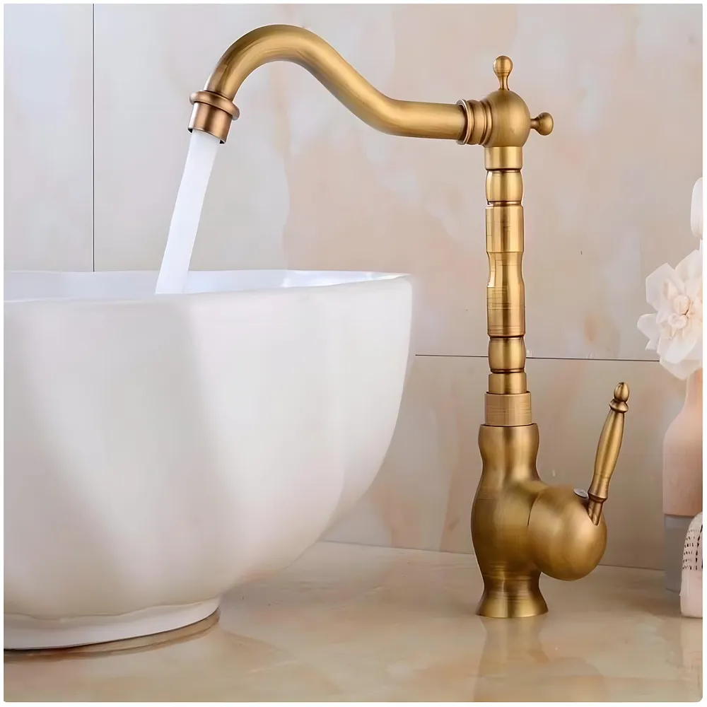 Antique Brown Tall Long Neck Faucet Single Lever Basin Mixer Tall, Brass, for Bathroom Washbasins Toilets 12 Inch Height, 8 inch Long Nose Premium