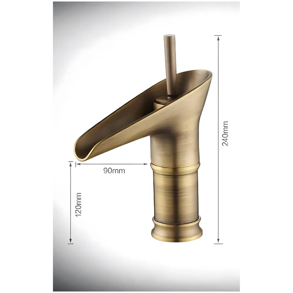 Antique Waterfall Basin Mixer Hot and Cold, 7 Inch Tall Basin Tap Faucet