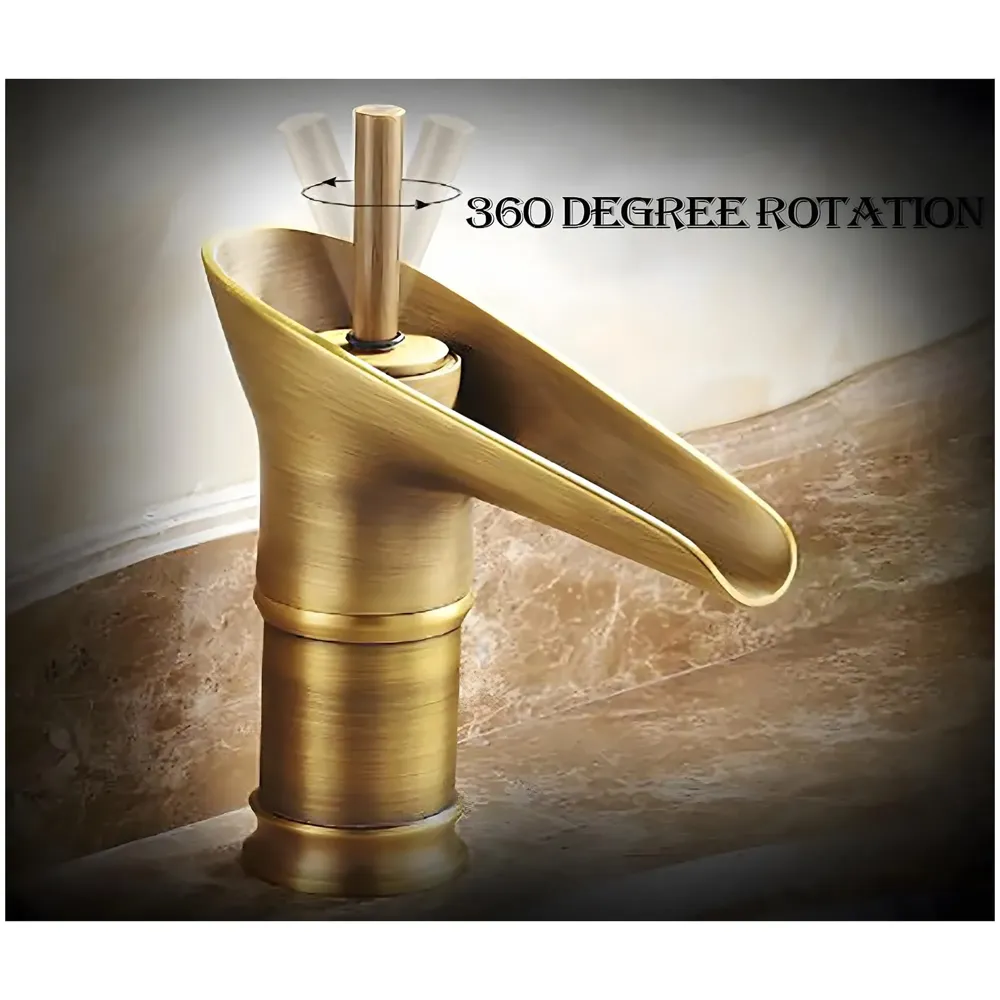 Antique Waterfall Basin Mixer Hot and Cold, 7 Inch Tall Basin Tap Faucet
