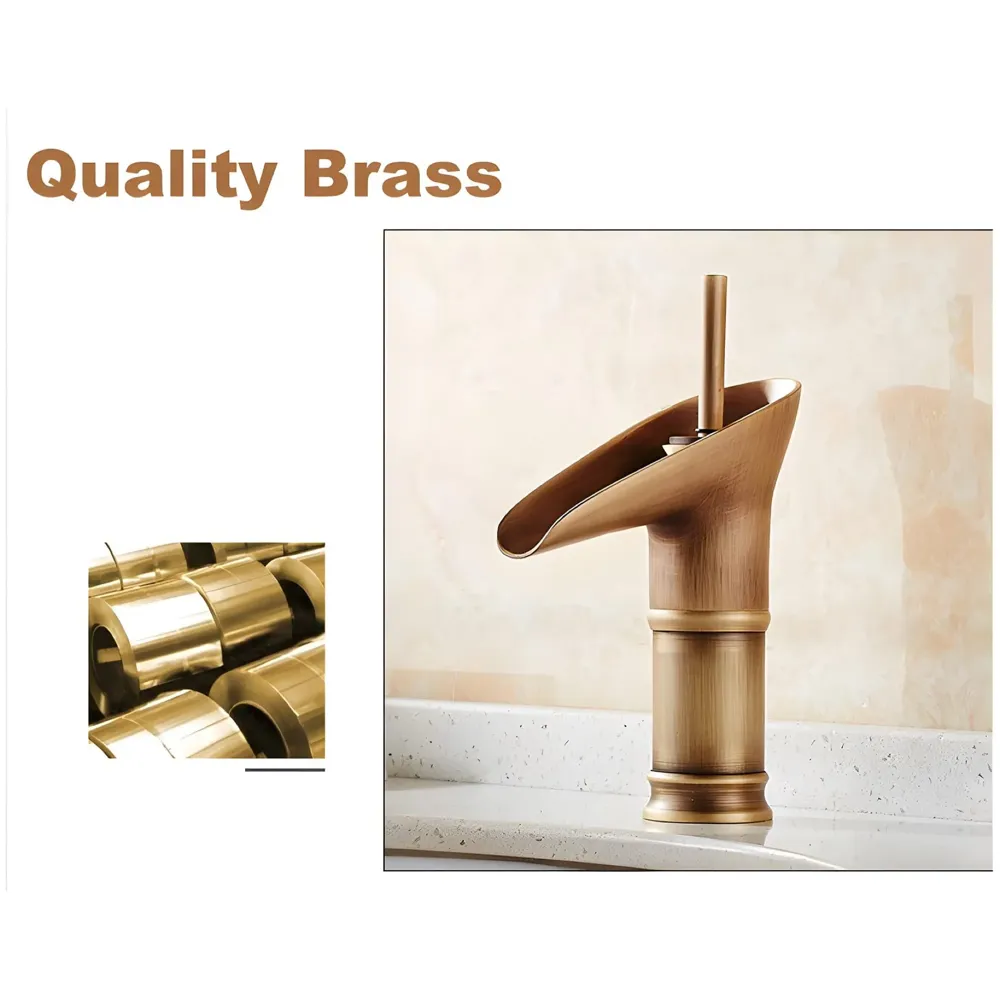 Antique Waterfall Basin Mixer Hot and Cold, 7 Inch Tall Basin Tap Faucet