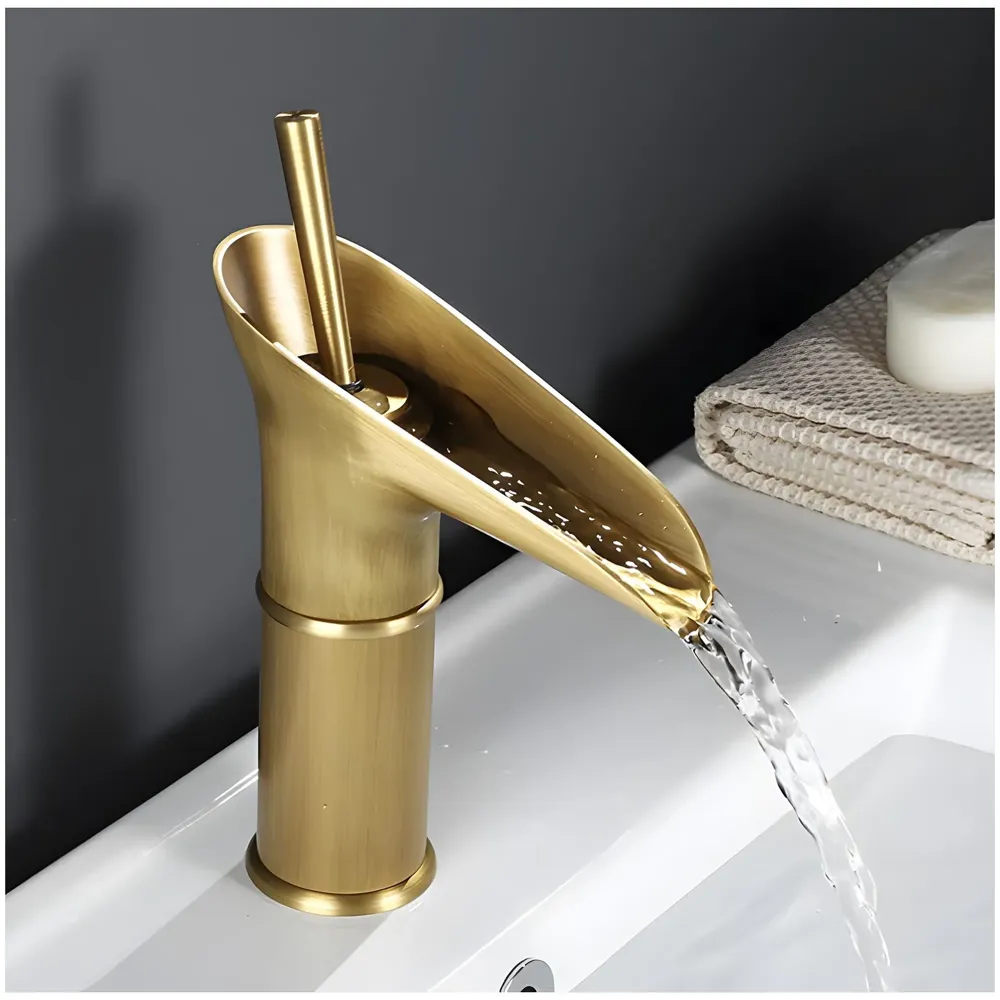 Antique Waterfall Basin Mixer Hot and Cold, 7 Inch Tall Basin Tap Faucet