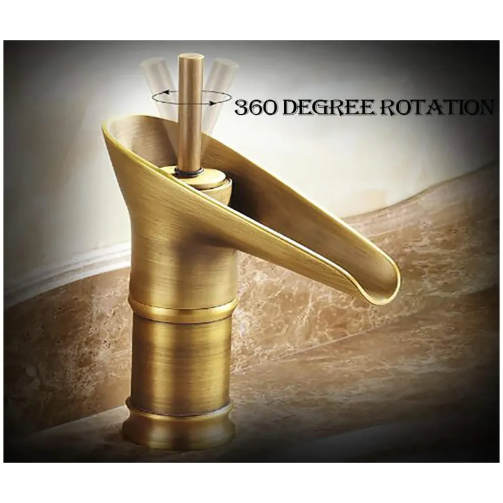 Antique Waterfall Basin Mixer Hot and Cold, 7 Inch Tall Basin Tap Faucet
