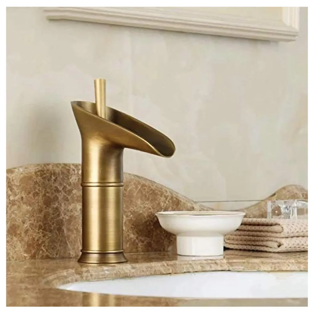 Antique Waterfall Basin Mixer Hot and Cold, 7 Inch Tall Basin Tap Faucet