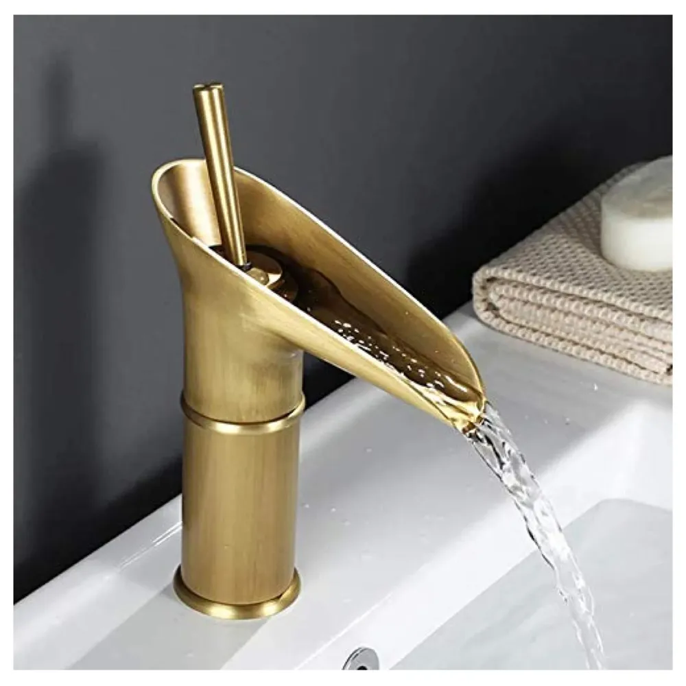 Antique Waterfall Basin Mixer Hot and Cold, 7 Inch Tall Basin Tap Faucet