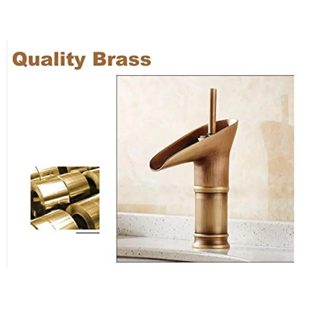 Antique Waterfall Basin Mixer Hot and Cold, 7 Inch Tall Basin Tap Faucet