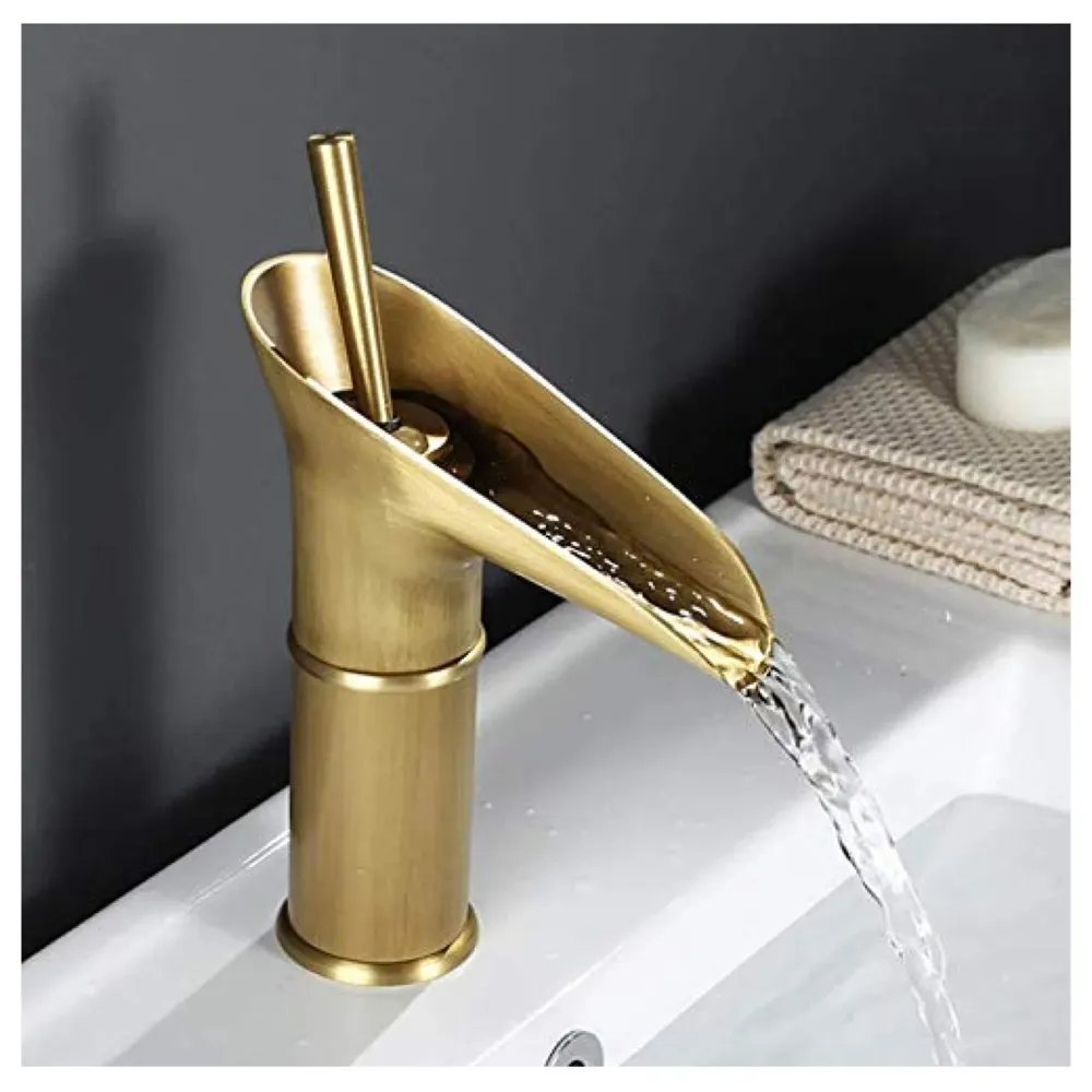Antique Waterfall Basin Mixer Hot and Cold, 7 Inch Tall Basin Tap Faucet