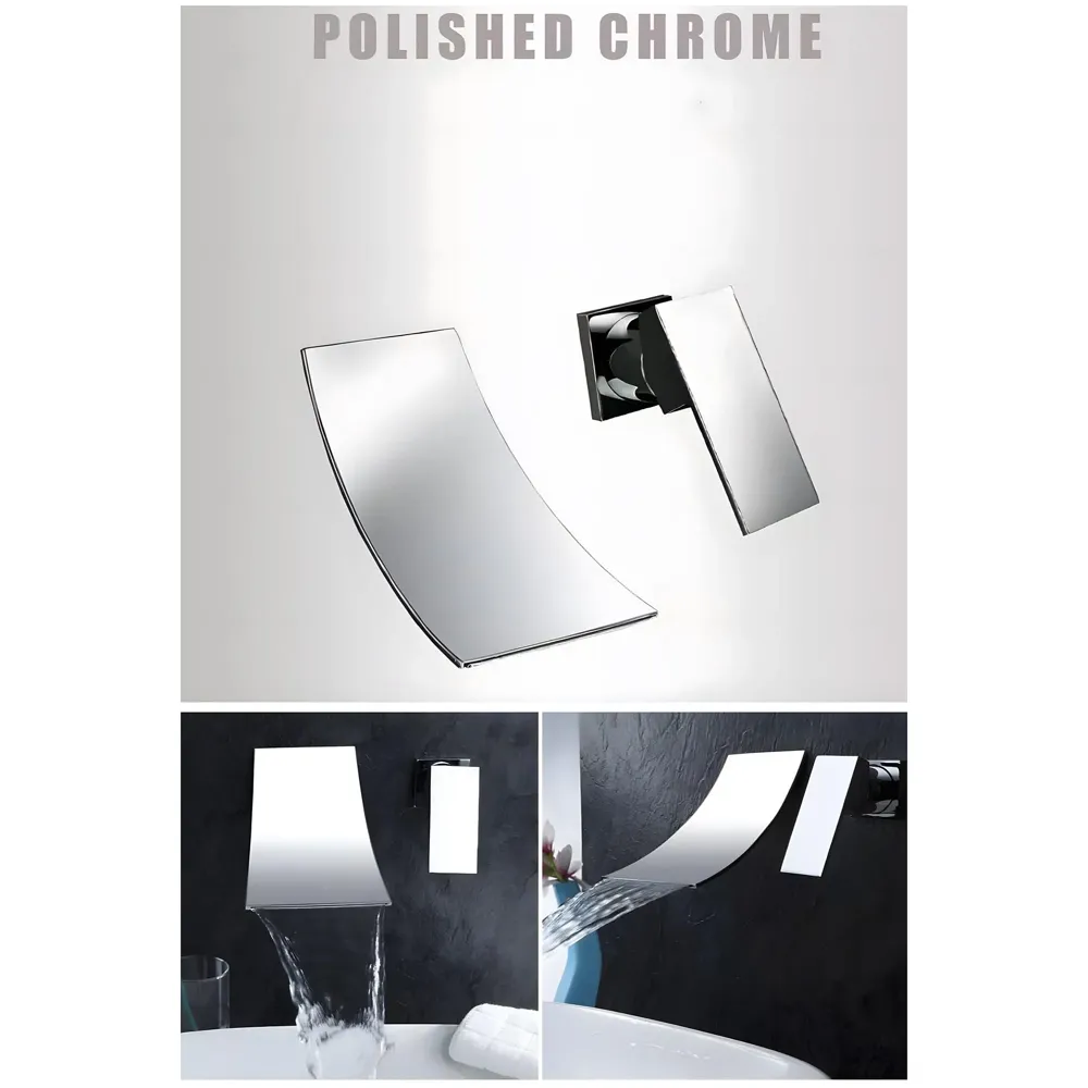 Waterfall Brass Chrome Silver Wall Mixer Hot and Cold Basin Tap Faucet Sink Mixer Chrome Colour wall spout with Concealed Parts