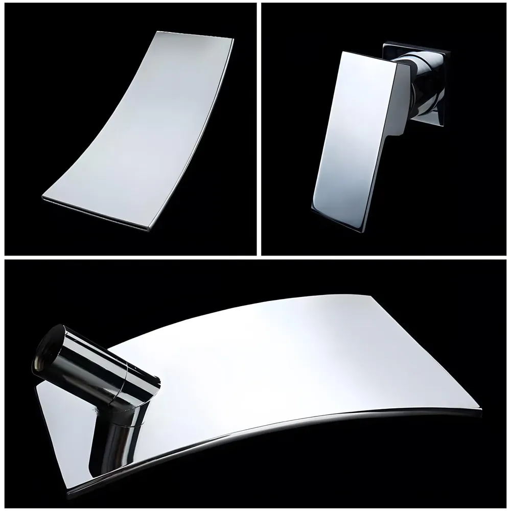Waterfall Brass Chrome Silver Wall Mixer Hot and Cold Basin Tap Faucet Sink Mixer Chrome Colour wall spout with Concealed Parts
