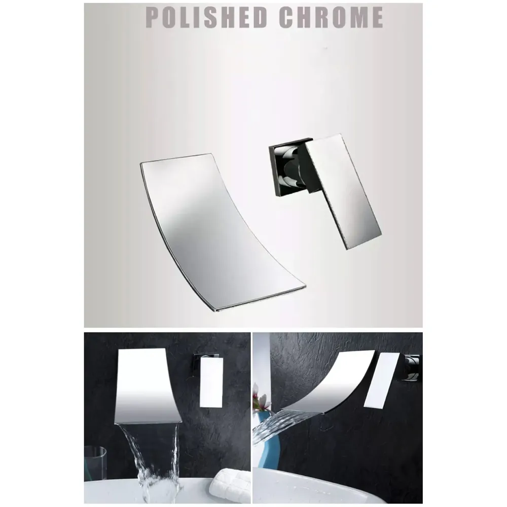 Waterfall Brass Chrome Silver Wall Mixer Hot and Cold Basin Tap Faucet Sink Mixer Chrome Colour wall spout with Concealed Parts