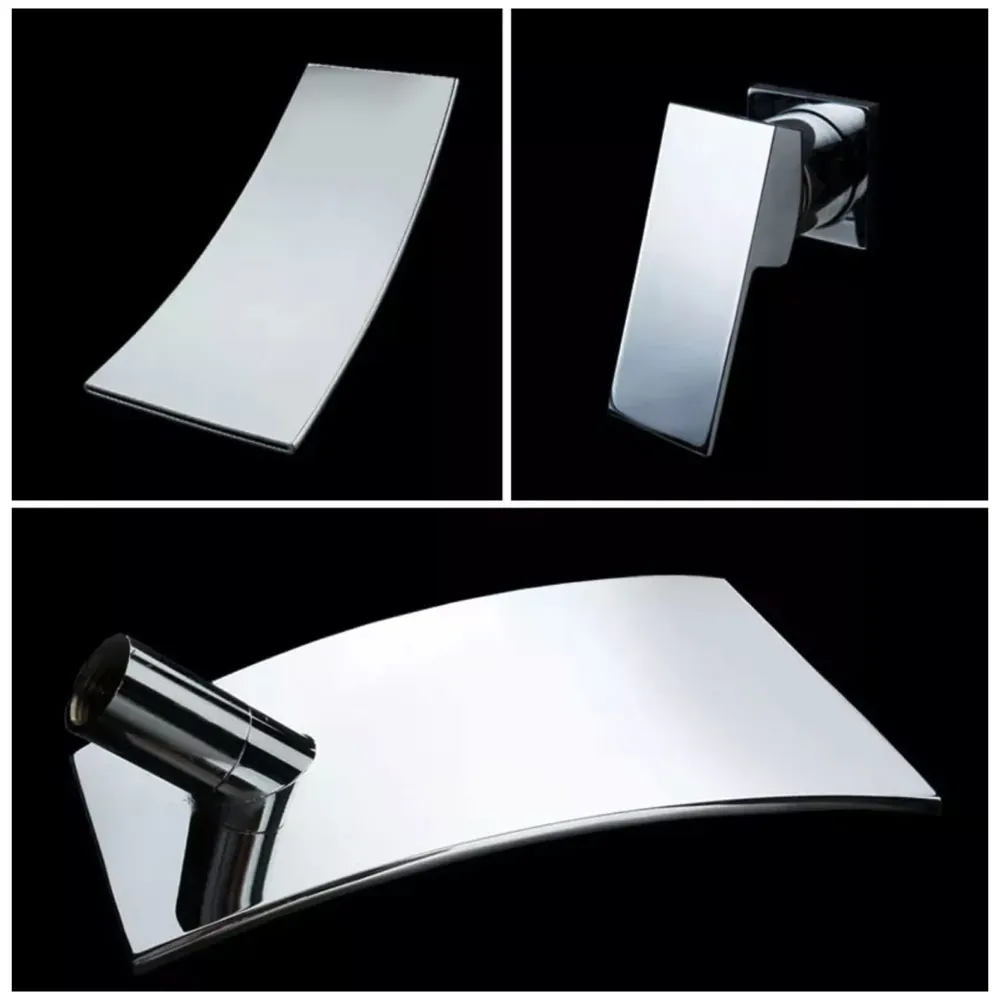 Waterfall Brass Chrome Silver Wall Mixer Hot and Cold Basin Tap Faucet Sink Mixer Chrome Colour wall spout with Concealed Parts