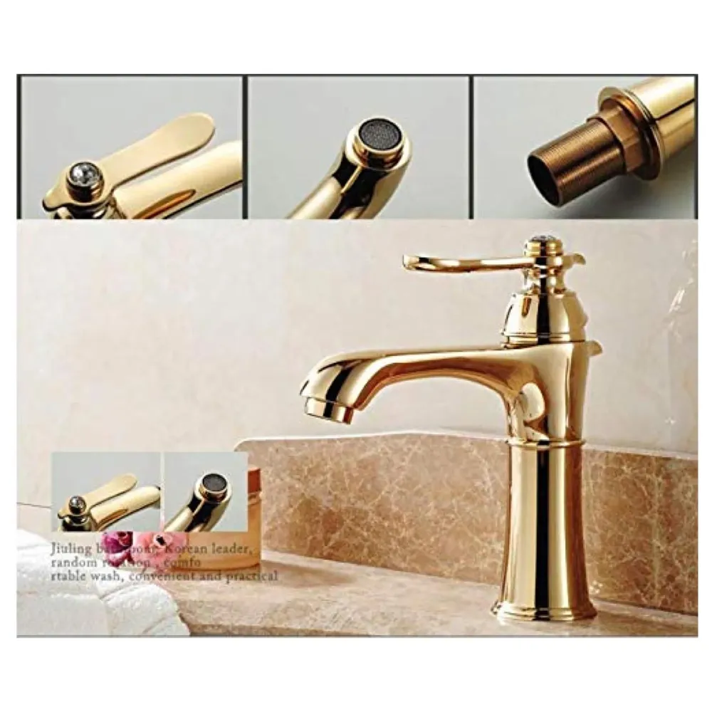 Premium Heavy Single Lever Basin Mixer ~ with 2 Braided Connection Pipes 450mm (Without pop-up) (Arabian Gold)