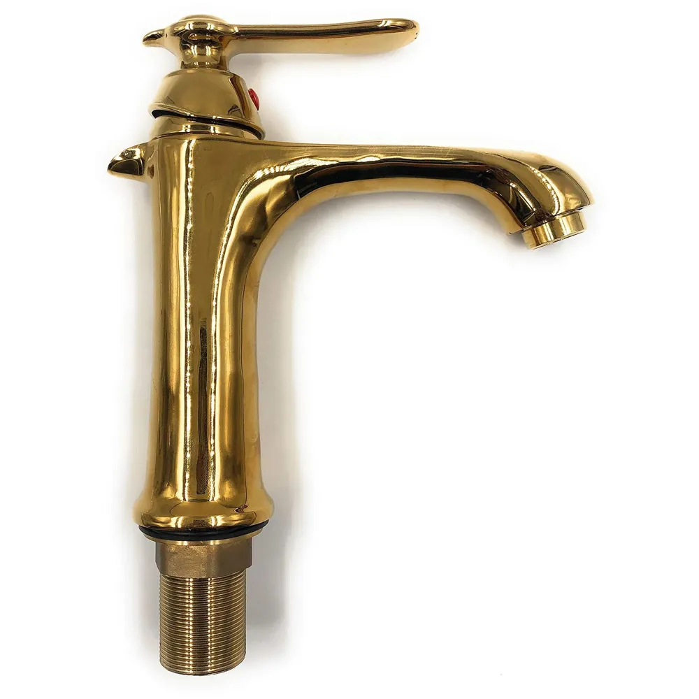 Premium Heavy Single Lever Basin Mixer ~ with 2 Braided Connection Pipes 450mm (Without pop-up) (Arabian Gold)