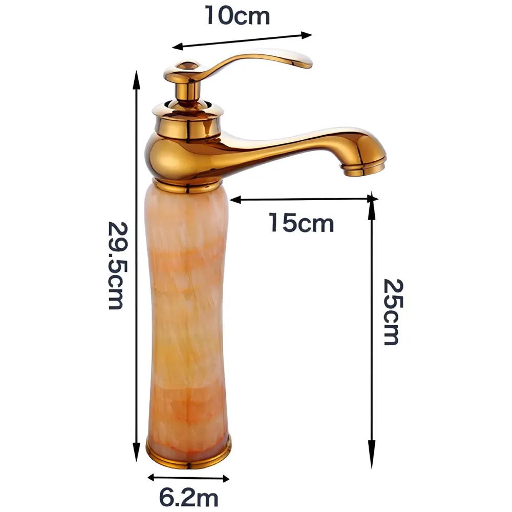 Gold Marble Onyx Basin Tap Mixer Faucet for Bathroom Toilet Wash Basin HOt and Cold Water ~ with 2 Braided Connection Pipes 450mm (Onyx) - 4