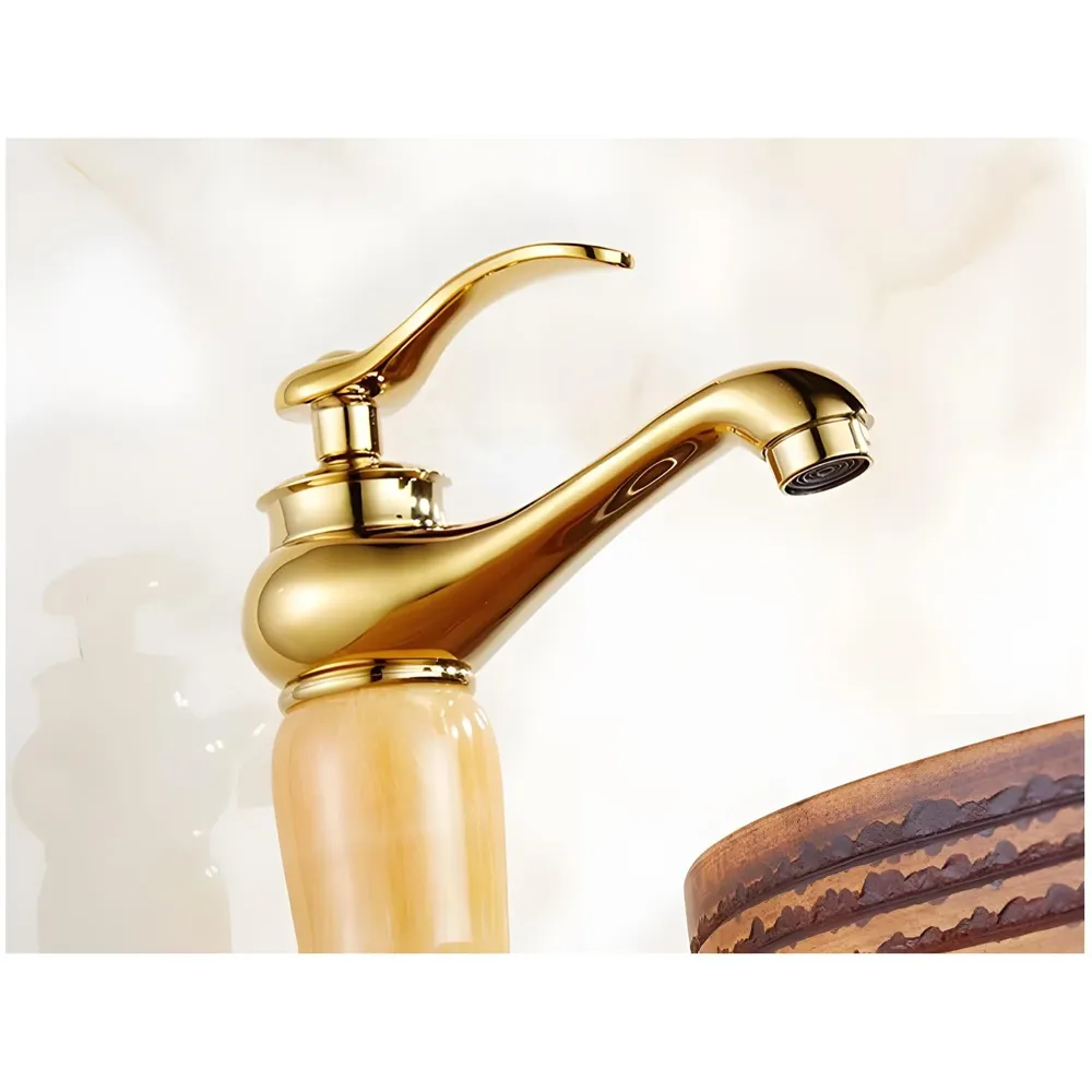 Gold Marble Onyx Basin Tap Mixer Faucet for Bathroom Toilet Wash Basin HOt and Cold Water ~ with 2 Braided Connection Pipes 450mm (Onyx) - 7