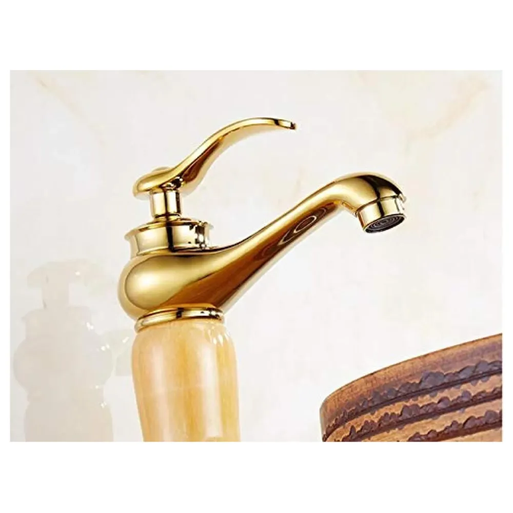 Marble Heavy Single Lever Basin Mixer ~ with 2 Braided Connection Pipes 450mm Onyx, 12 Inch Height - 4