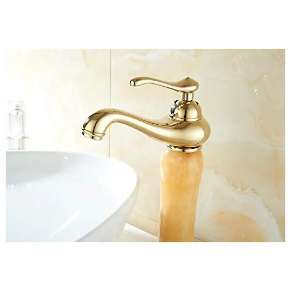 Marble Heavy Single Lever Basin Mixer ~ with 2 Braided Connection Pipes 450mm Onyx, 12 Inch Height