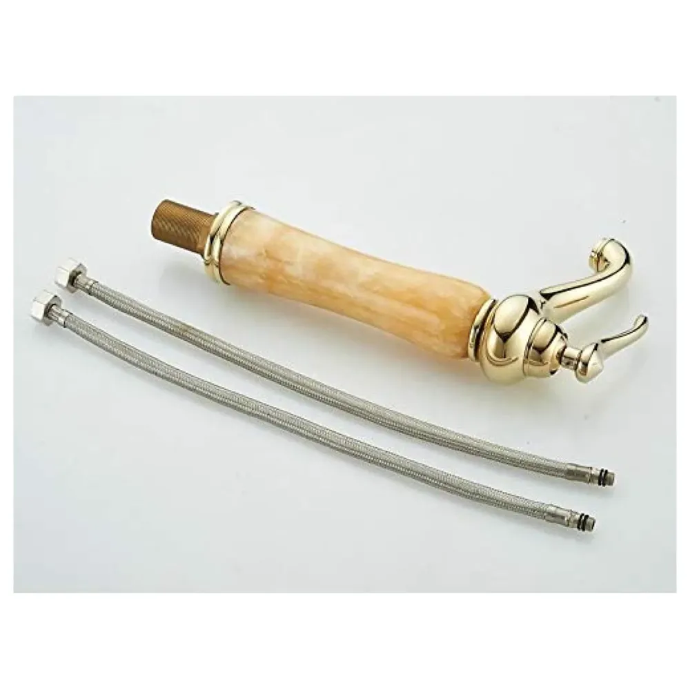 Marble Heavy Single Lever Basin Mixer ~ with 2 Braided Connection Pipes 450mm Onyx, 12 Inch Height