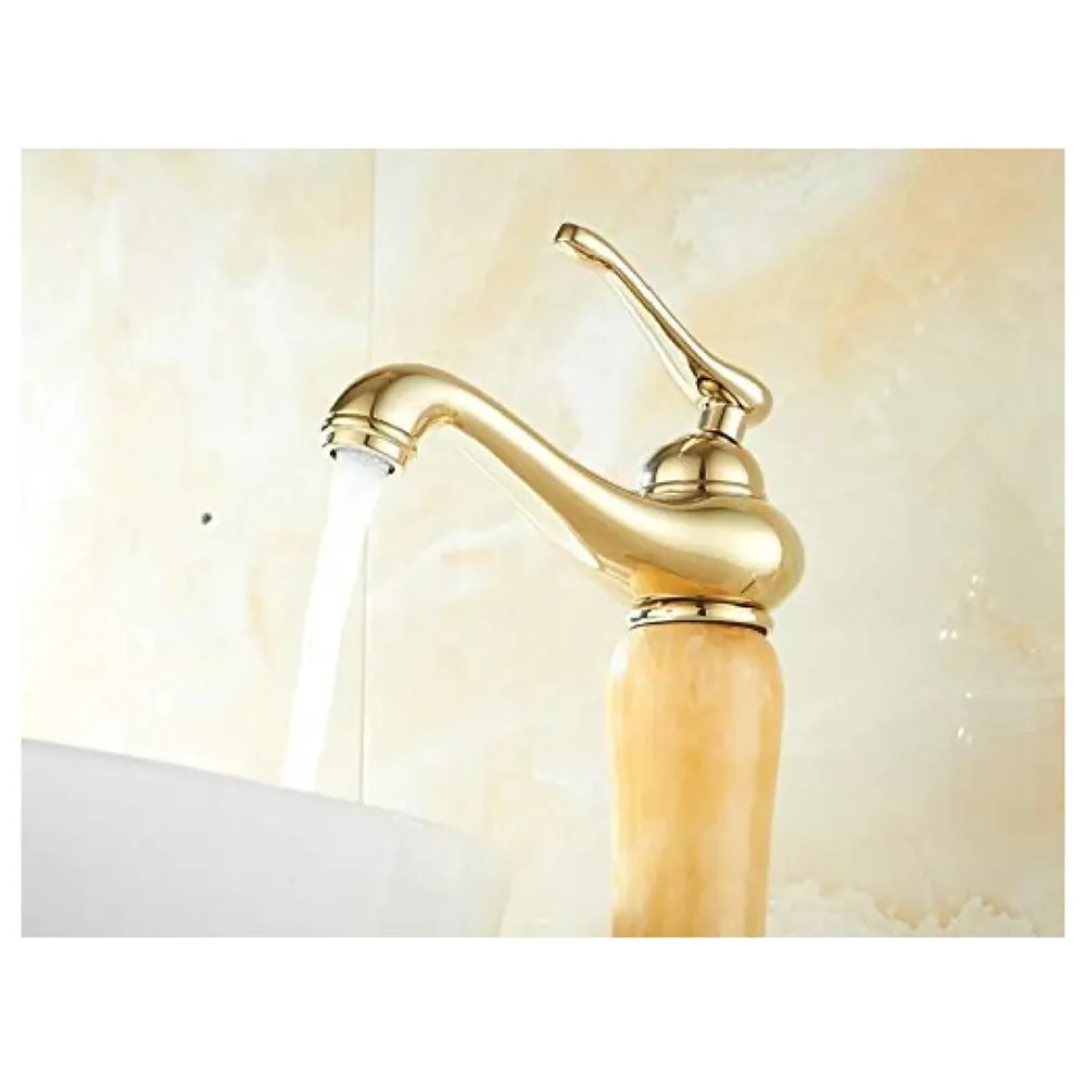 Gold Marble Onyx Basin Tap Mixer Faucet for Bathroom Toilet Wash Basin HOt and Cold Water ~ with 2 Braided Connection Pipes 450mm (Onyx)