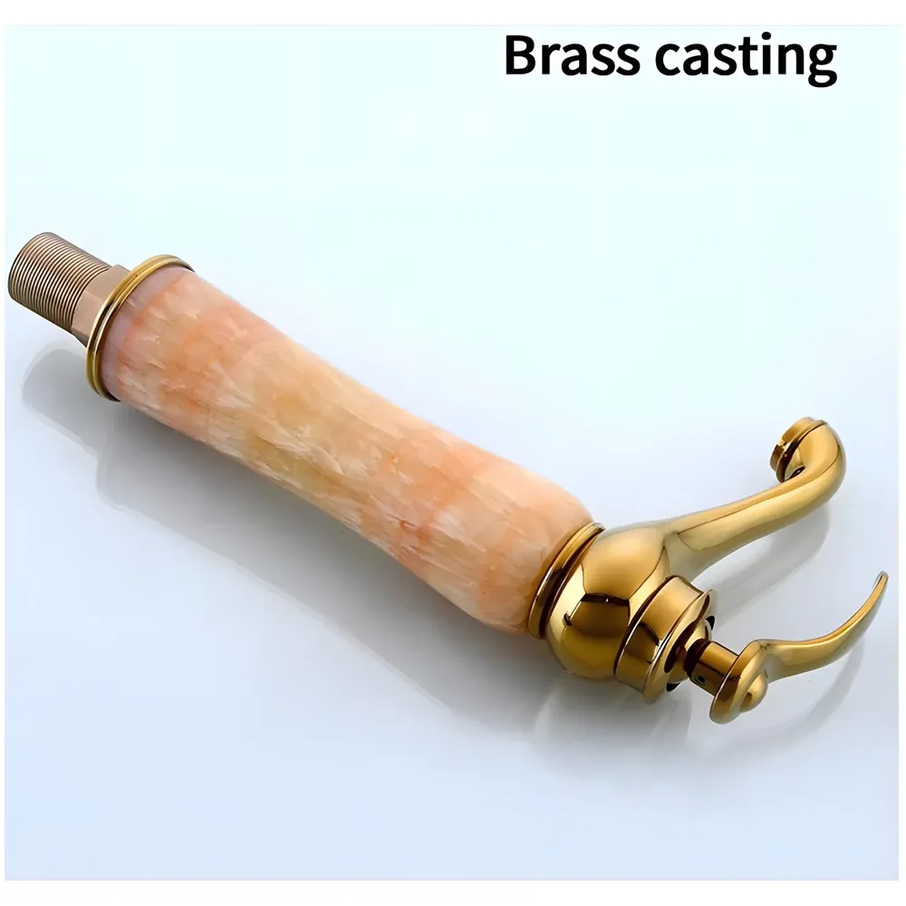 Gold Marble Onyx Basin Tap Mixer Faucet for Bathroom Toilet Wash Basin HOt and Cold Water ~ with 2 Braided Connection Pipes 450mm (Onyx)