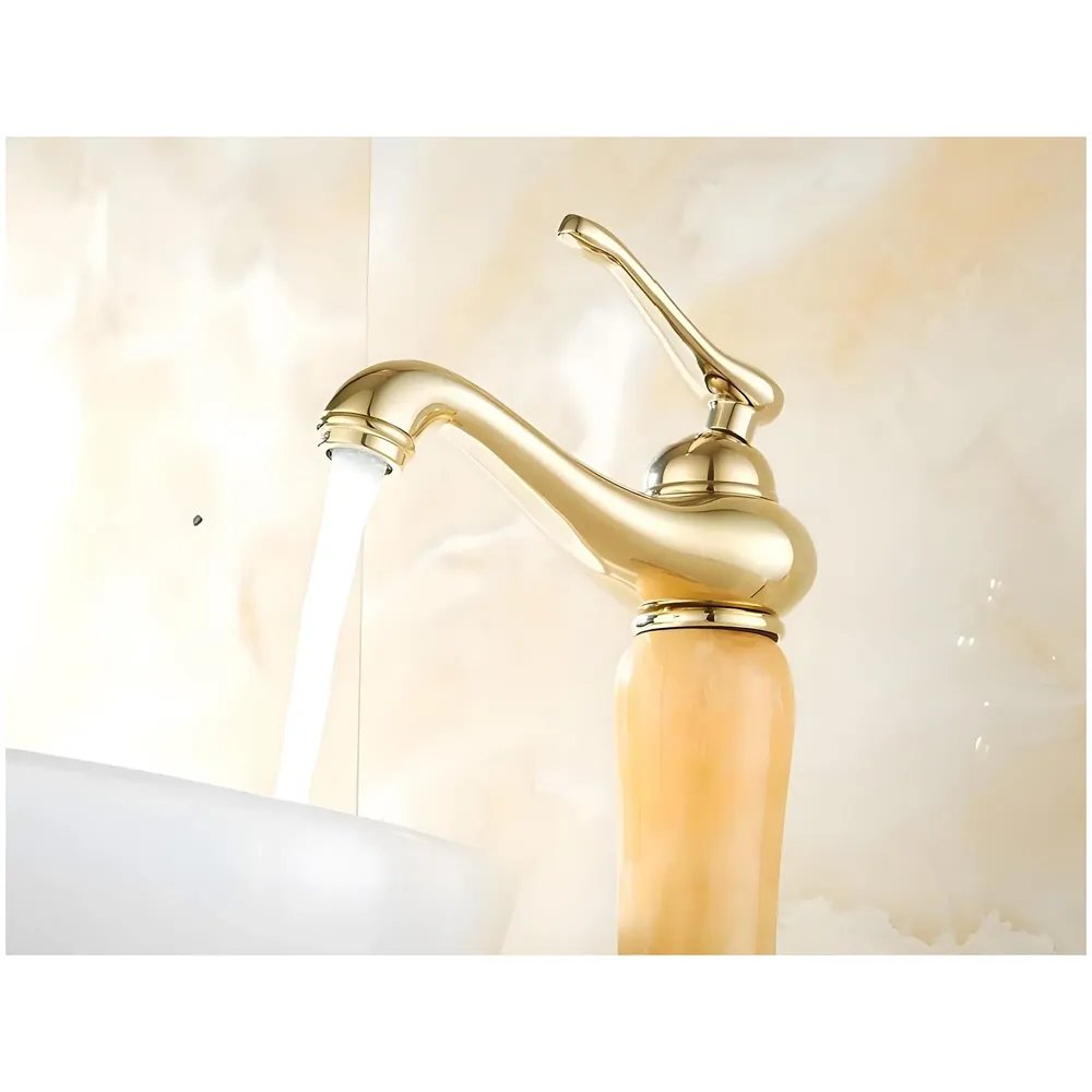 Gold Marble Onyx Basin Tap Mixer Faucet for Bathroom Toilet Wash Basin HOt and Cold Water ~ with 2 Braided Connection Pipes 450mm (Onyx)