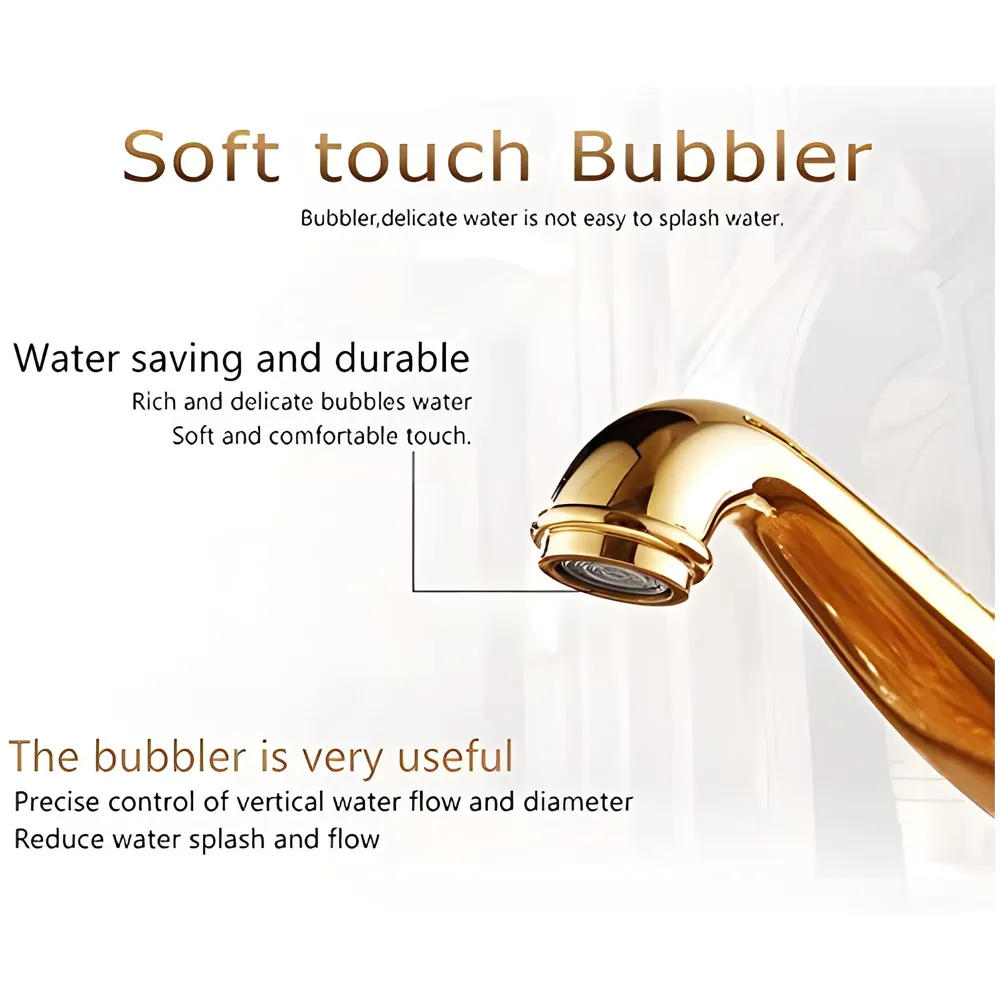 White Gold Basin Tap Faucet Mixer Hot and Cold ~ 28 Cms Height Table Mounted with 2 Braided Connection Pipes 450mm (Without pop-up) (White Diamond) Brass Material