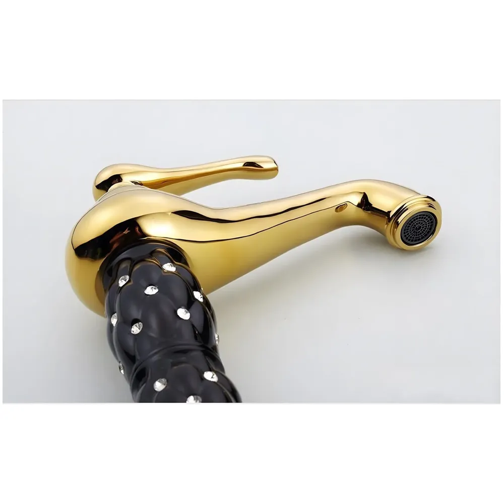 Black Gold Basin Tap Faucet Mixer ~ 28 Cms Height Table Mounted with 2 Braided Connection Pipes 450mm(Without pop-up) (Black Diamond)